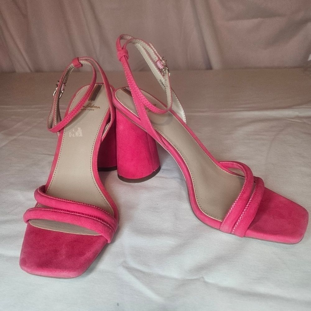 Sam Edelman Kia Fuchsia Suede Block Heel Strappy Sandals Pink Size 9 NIB